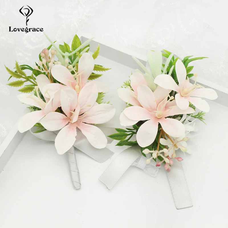 Lovegrace Corpetto Design Unico Sposo Boutonniere Sposa Polso Corpetto Fatto A Mano Braccialetto di Rosa Rosa Orchidea Creativo Fiore di Cerimonia Nuziale