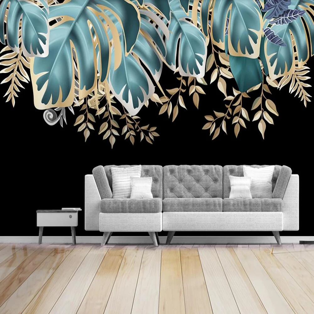 

Milofi custom 3D wallpaper mural modern Nordic style gold foil tropical plants living room bedroom background wall decoration pa