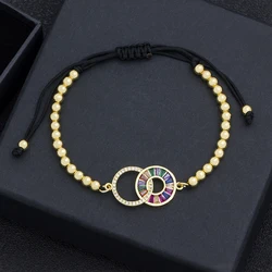 Nidin Trendy Copper Zircon Handmade Bead Bracelet Luxury Macrame Pave CZ Adjustable Jewelry Gift For Men Women Best Gifts
