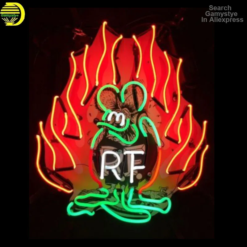 Neon Sign RAT FINK Glass Neon Light Sign Beer Bar Sign 10kv Neon Light Sign wedding Decor Aesthetic Room Decor kawaii room decor