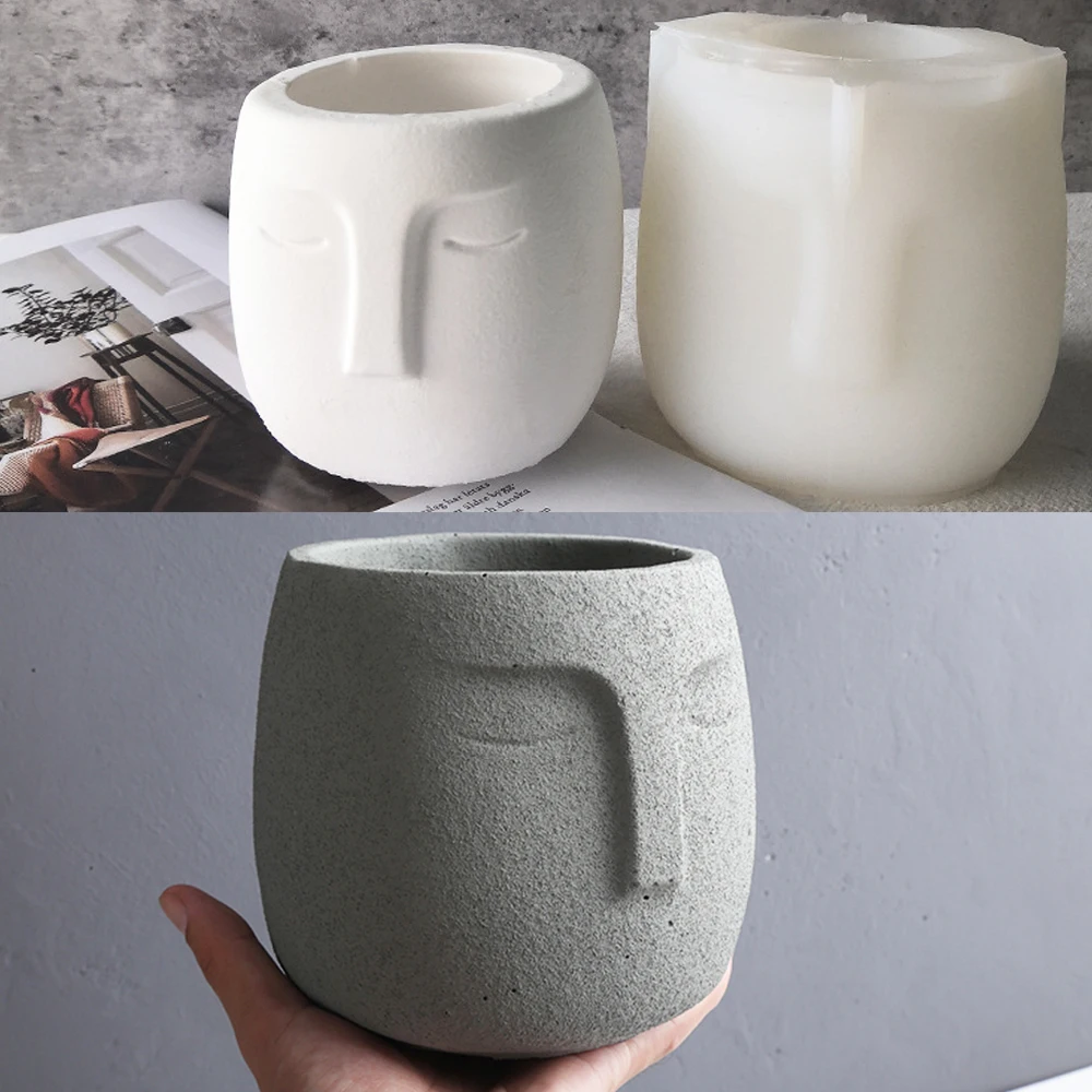 Human Face Pot Concrete Mold Big Size Storage Box Resin Silicone Mould Flowerpot Cement Molds Handmade Craft Making Garden Decor