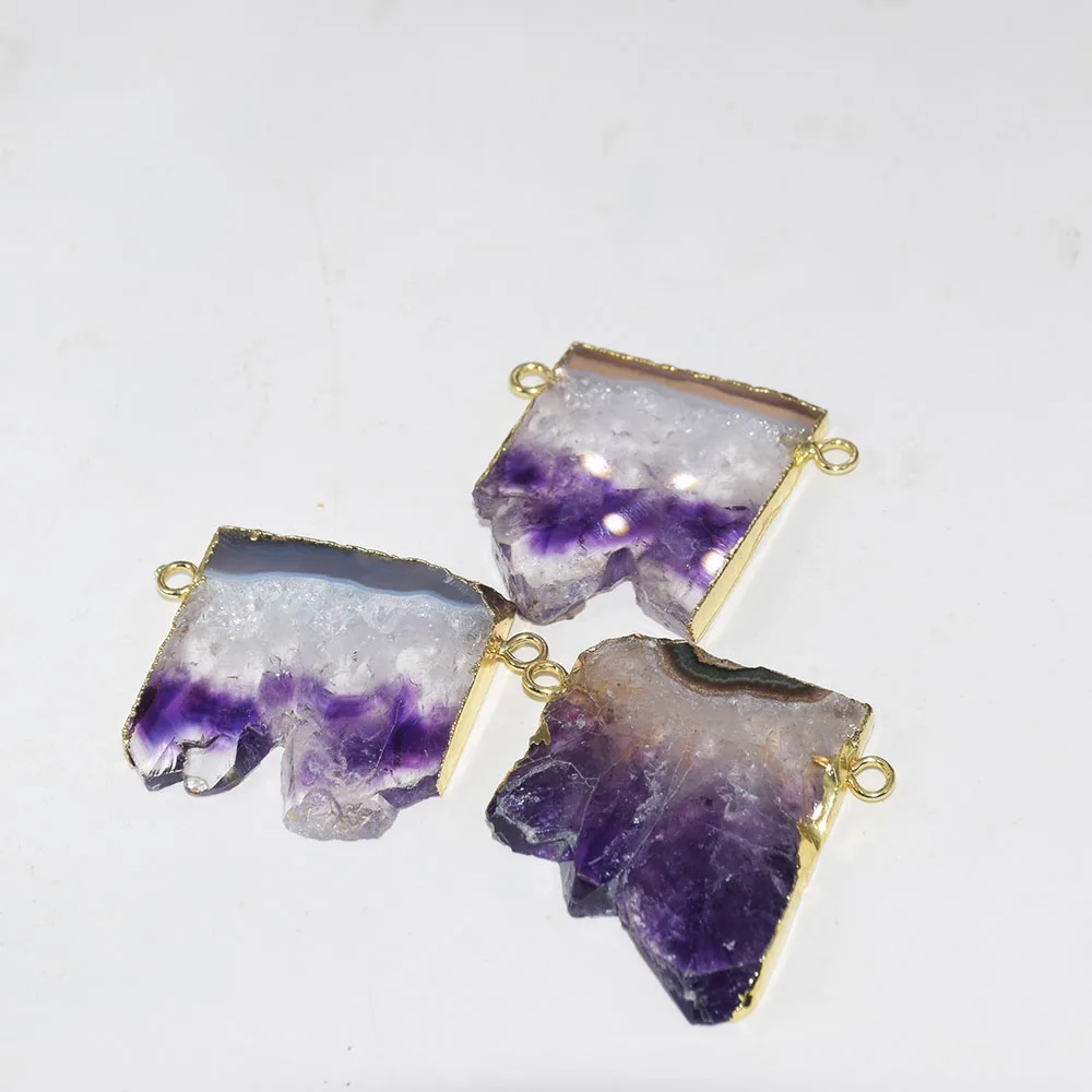 

Big Natural Slice rough geode druzy amethysts stone pendant female Purple Crystal Quartz rectangle connector for women accessory