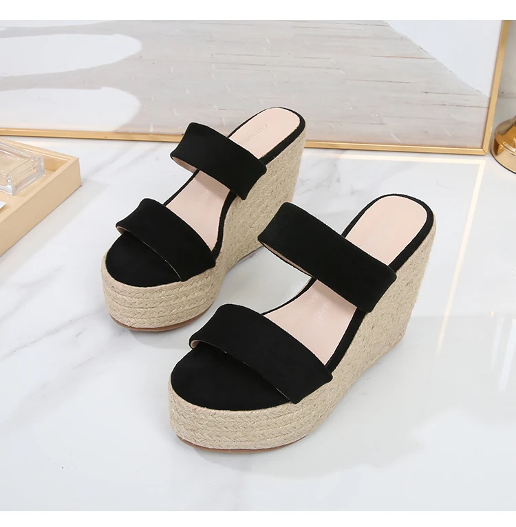 Summer 9cm 11cm High-Heeled Women Pumps Platform Hemp Shoes Buckle Casual Nude Stilettos Round Head Sandals Small Yards:30 31 32