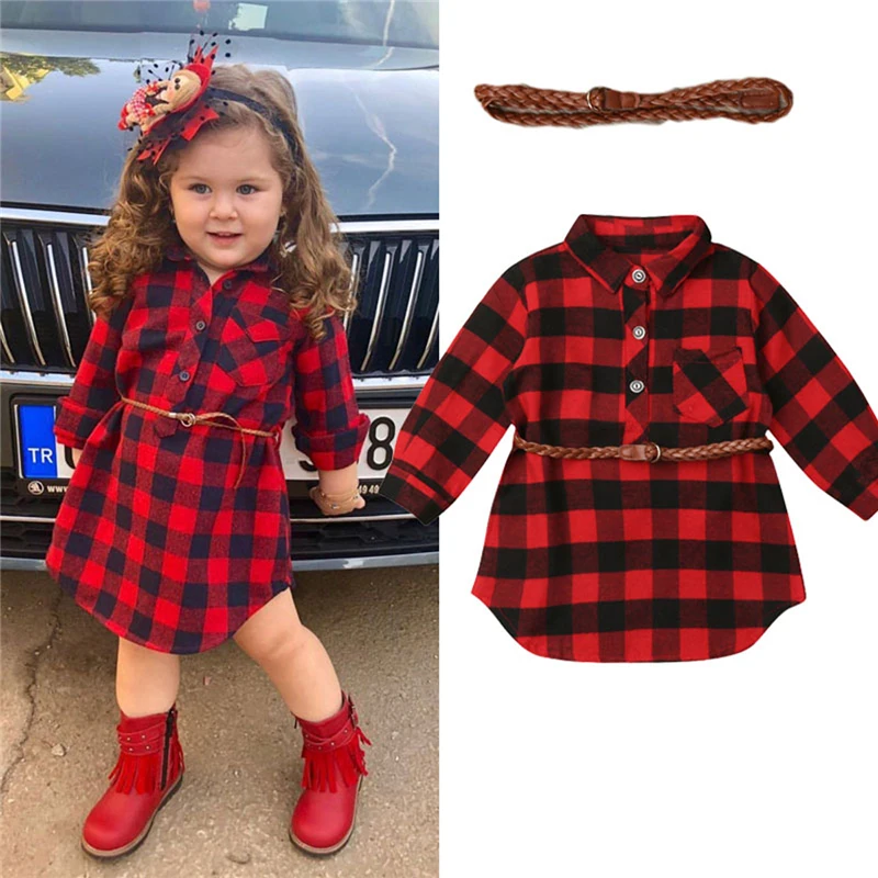 0-5T Christmas Toddler Newborn Kids Baby Girls Dress Red Plaid Cotton Princess Party Long Sleeve Dress Clothes Girl Autumn Dress