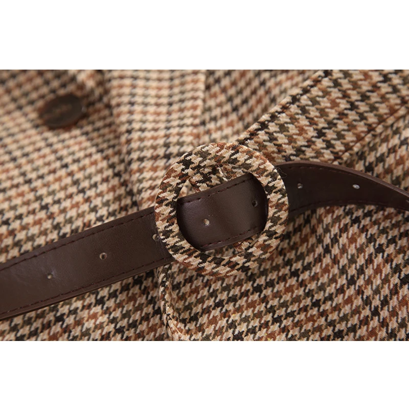 BGTEEVER Vintage Houndstooth Winter Thick Women Jacket Blazer Sashes Plaid Female Suit Jacket with belt Long Sleeve blaser 2021