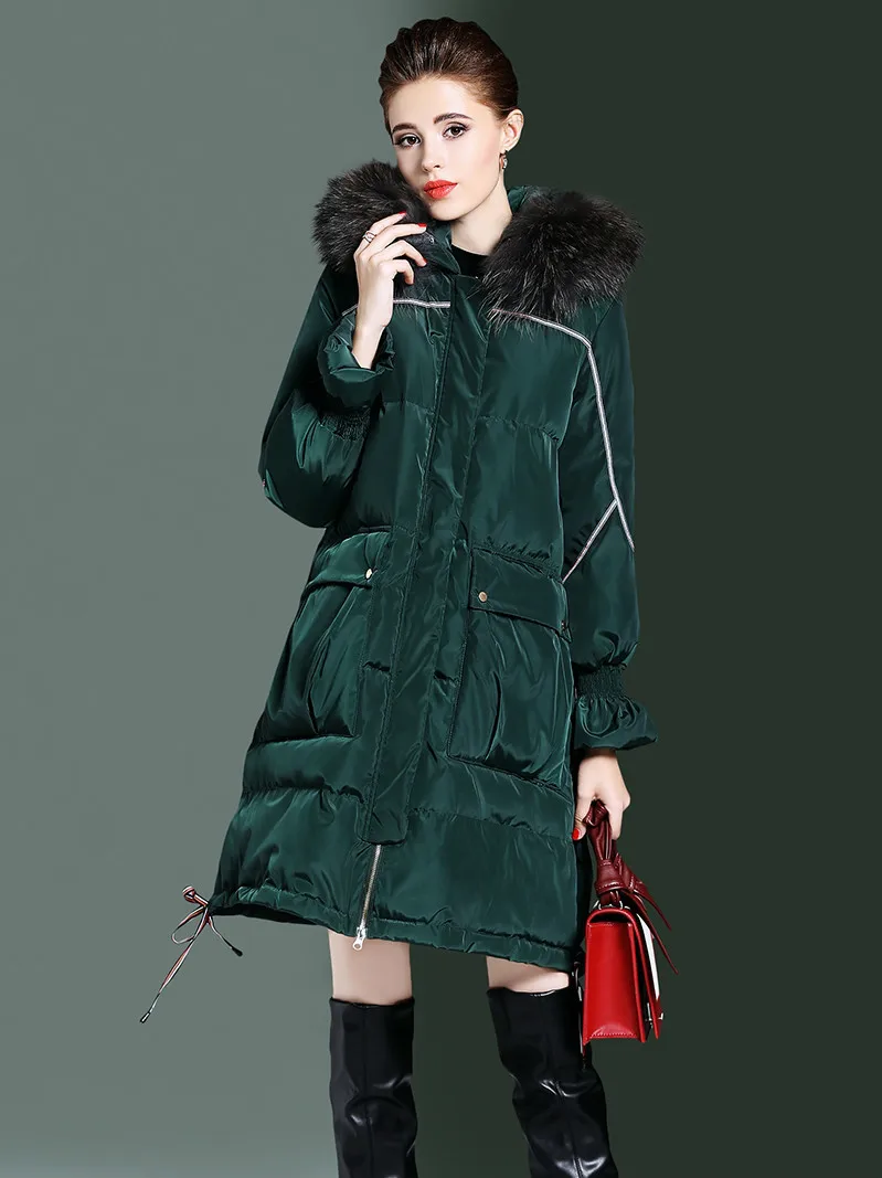 Winter Fashion Real Raccoon Fur Hooded Duck Jacket Women Korean Thick Warm Down Coat Female Long Parkas Hiver LW2427