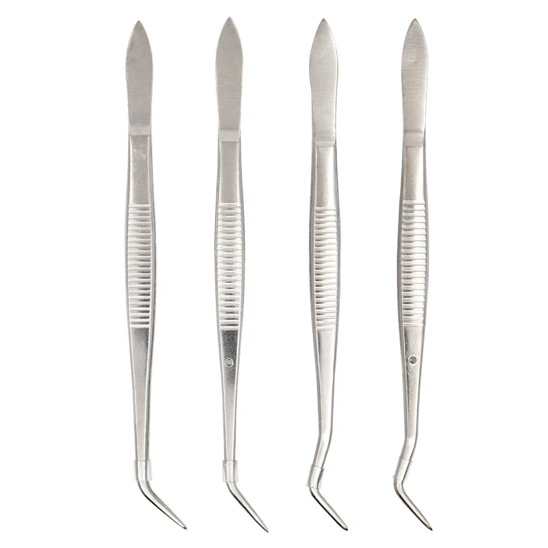 

4pcs/set Stainless Steel 16cm Dental Surgical Tweezers Pincers Serrated Curved Forcep Teeth Whitening Oral Care Dentist Lab Tool