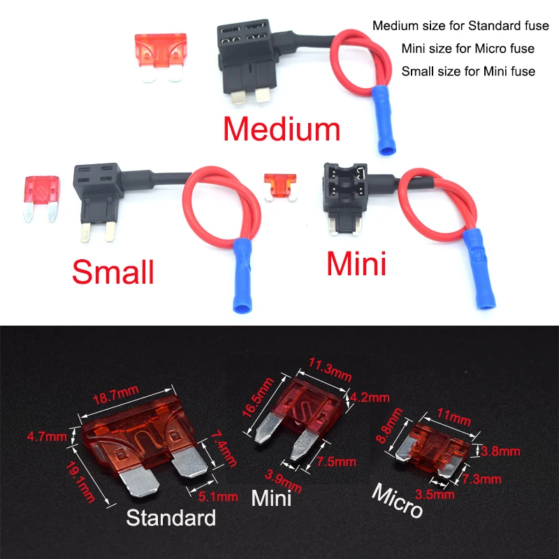 12V Fuse Holder Micro/Mini/Standard Size Car Fuse Holder Add-a-circuit Piggy Back Fuse TAP Adapter with 10A ATM Blade Fuse