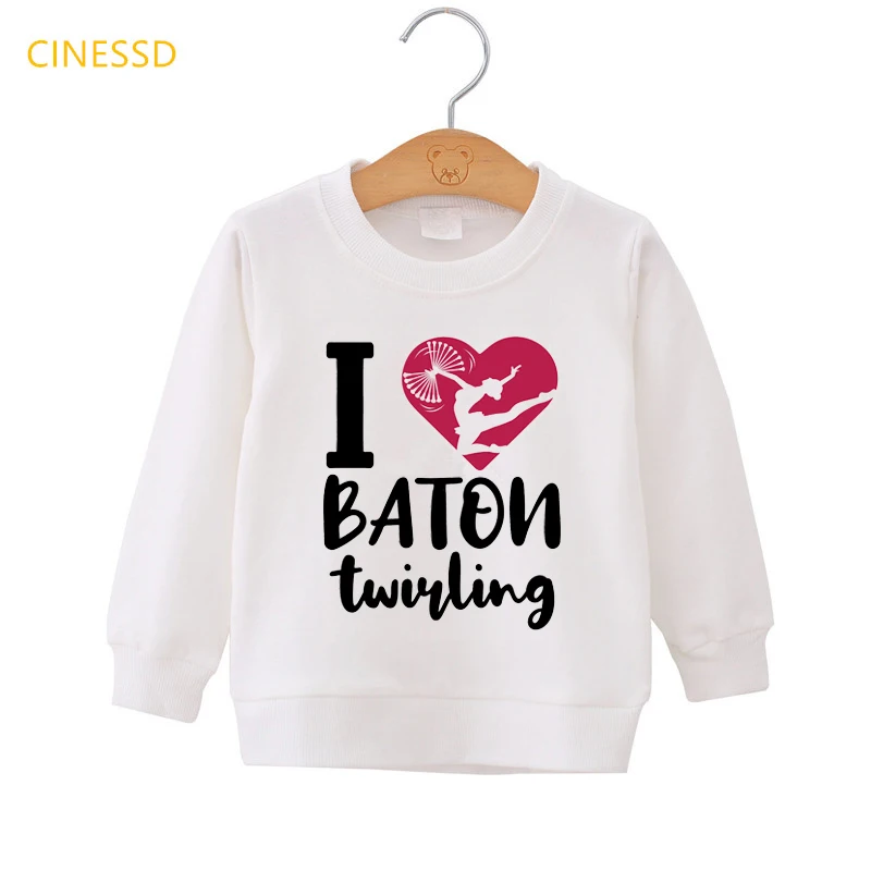 I Love Baton Twirling Kids Sweatshirt Thick Children's Hoodies Girl Gymnastics Print Hoodie Sporting Clothing Jumper Pullover