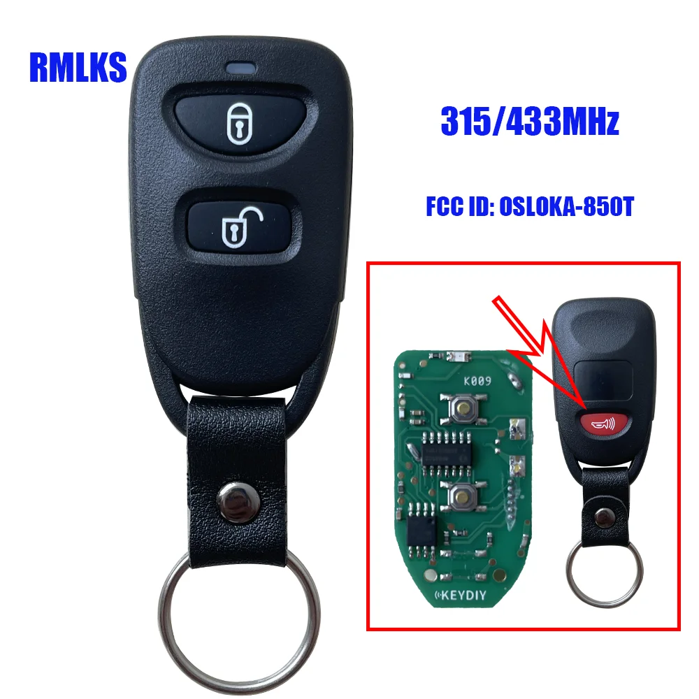 Trasmettitore portachiavi telecomando per auto 433MHz per Hyundai Tucson Santa Fe 2005-2009 3 pulsanti 315Mhz ID FCC: OSLOKA-850T