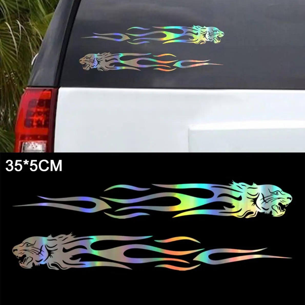 

1 шт. 35x5 CM лазерной винил Тигр Пламя узор автомобиля Стикеры открытый светоотражающие мотоциклетная нательная защита бампер капот наклейки окна Стикеры