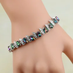 Rainbow Mystic Cubic Zirconia White Crystal Silver Color  Jewelry Charm Bracelet For Women