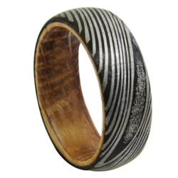 6mm/8mm Width Man Wooden Rings Tungsten Carbide Band with Oak Wood and Damascus Steel Pattern for Best Gift 6-13