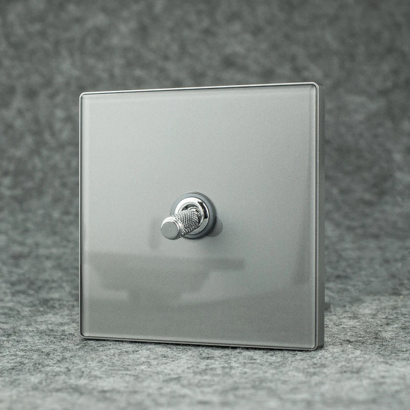 Avoir Wall Light Toggle Switch With LED Gray Crystal Glass Panel EU French Standard Electrical Plugs CAT6 RJ45 Network 220V 16A