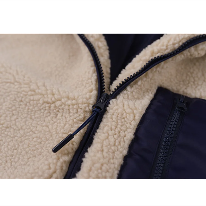 Spring Lambswool Splice Short Jacket Women Long Sleeve High Collar Zipper Furry Warm Teddy Coats Winter Plus Size Clothes Female