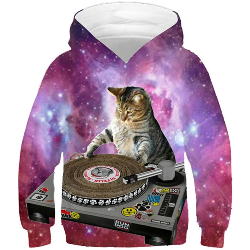 

Autumn Winter Children Colorful Space Galaxy 3D Hoodies Boys Girls DJ Music Animal Cat Printed Kids Hooded Sweatshirts