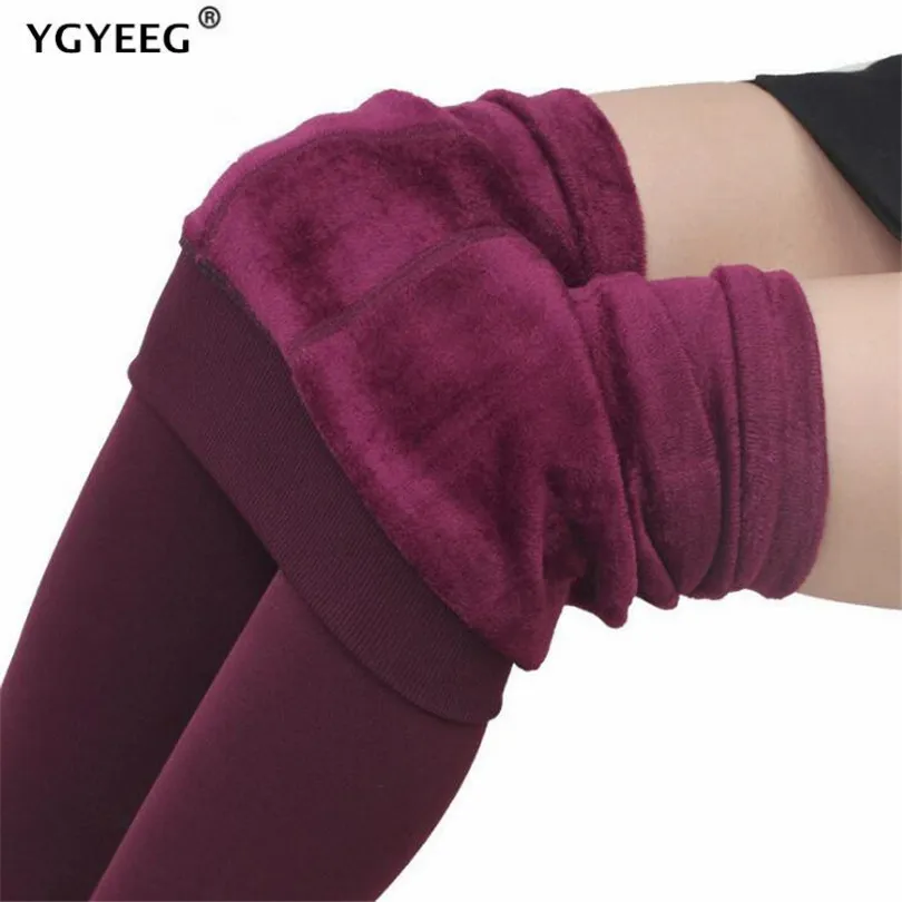 YGYEEG Autumn Winter Leggings Push Up Velvet Warm Thermal Pants Elastic High Waist Thick Clothes Skinny Ankle Length Trouserse