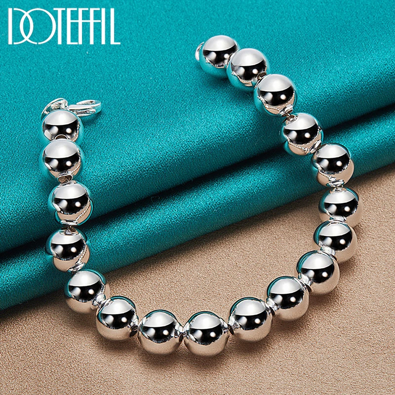 DOTEFFIL 925 Sterling Silver 10mm Hollow Ball Beads Chain Bransoletka dla kobiety Ślub Zaręczyny Urok Biżuteria imprezowa