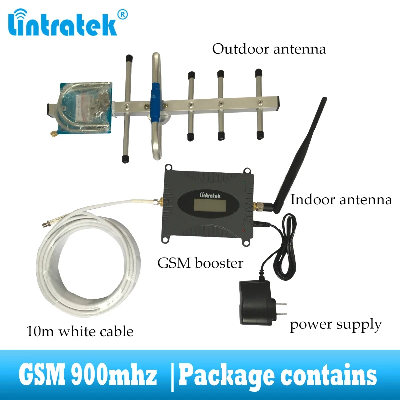 lintratek Mobile Cell Phone Signal Booster 2G GSM 900MHz cellular Repeater communication amplifier with Yagi and whid  antenna