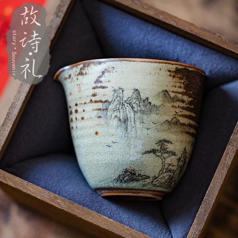 】 jingdezhen orphan works volunteers wild wood ceramic cup hand-painted kung fu tea set Japanese landscape fair mug