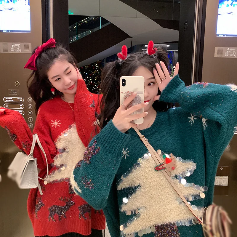 【Christmas Party】Christmas series cute round neck pullover sweater women 2020 winter new style inside women winter sweater