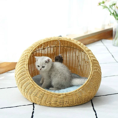 

Cat Nest Handmade Rattan Weaving Four Seasons Ventilated Cat House Removable and Washable Small Pet Cat House Pet