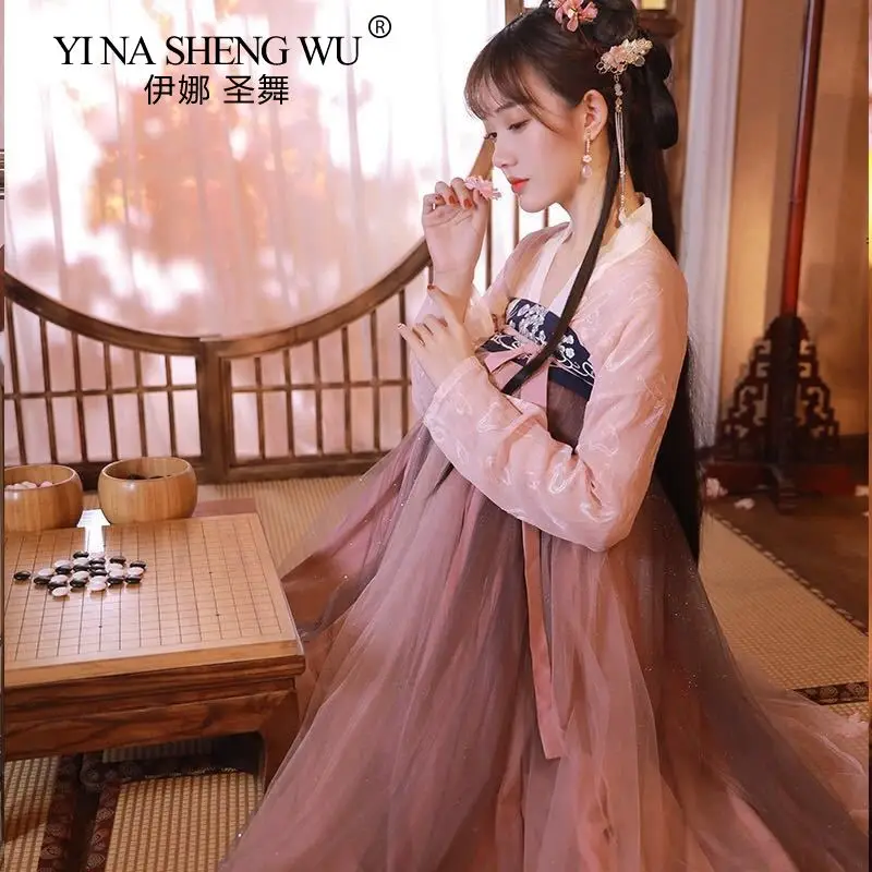 Conjunto feminino estilo chinês fantasia hanfu, vestido dinasmo han bordado revestido