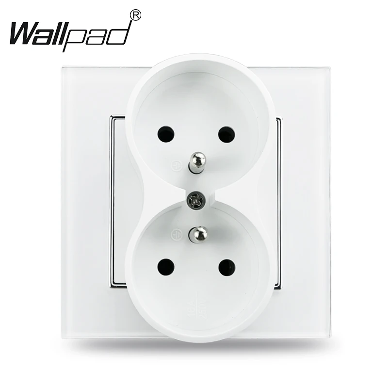 White Single frame 16A Double French Socket 86*86mm Wallpad EU Style Wall Plug Power Outlet with Claws for Poland Belgium