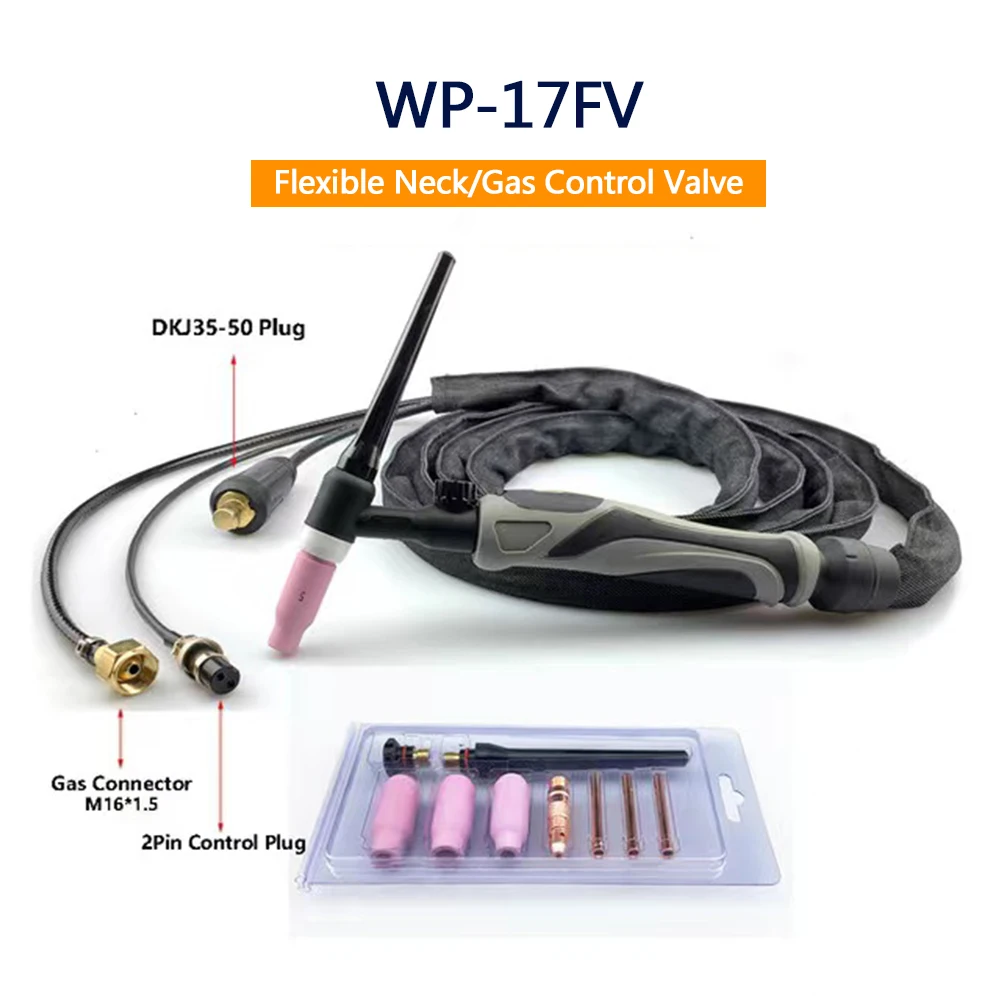 WP-17FV WP17FV TIG Welding Torch 180A Tungsten Soldering Air Cooled Argon 3.7m Flexible Head Control Valve Tig Welding Gun