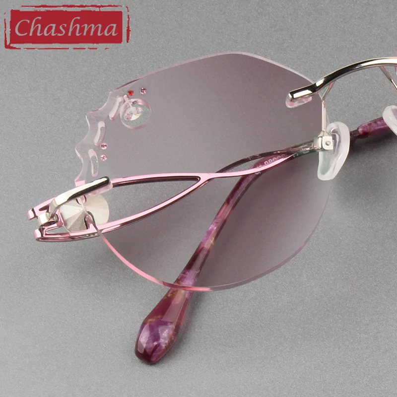 

Rhinestone Sunglasses Women Titanium Colored Lenses Fashion Eyeglasses Diamonds Sun Protection Rimless Eyewear for Female