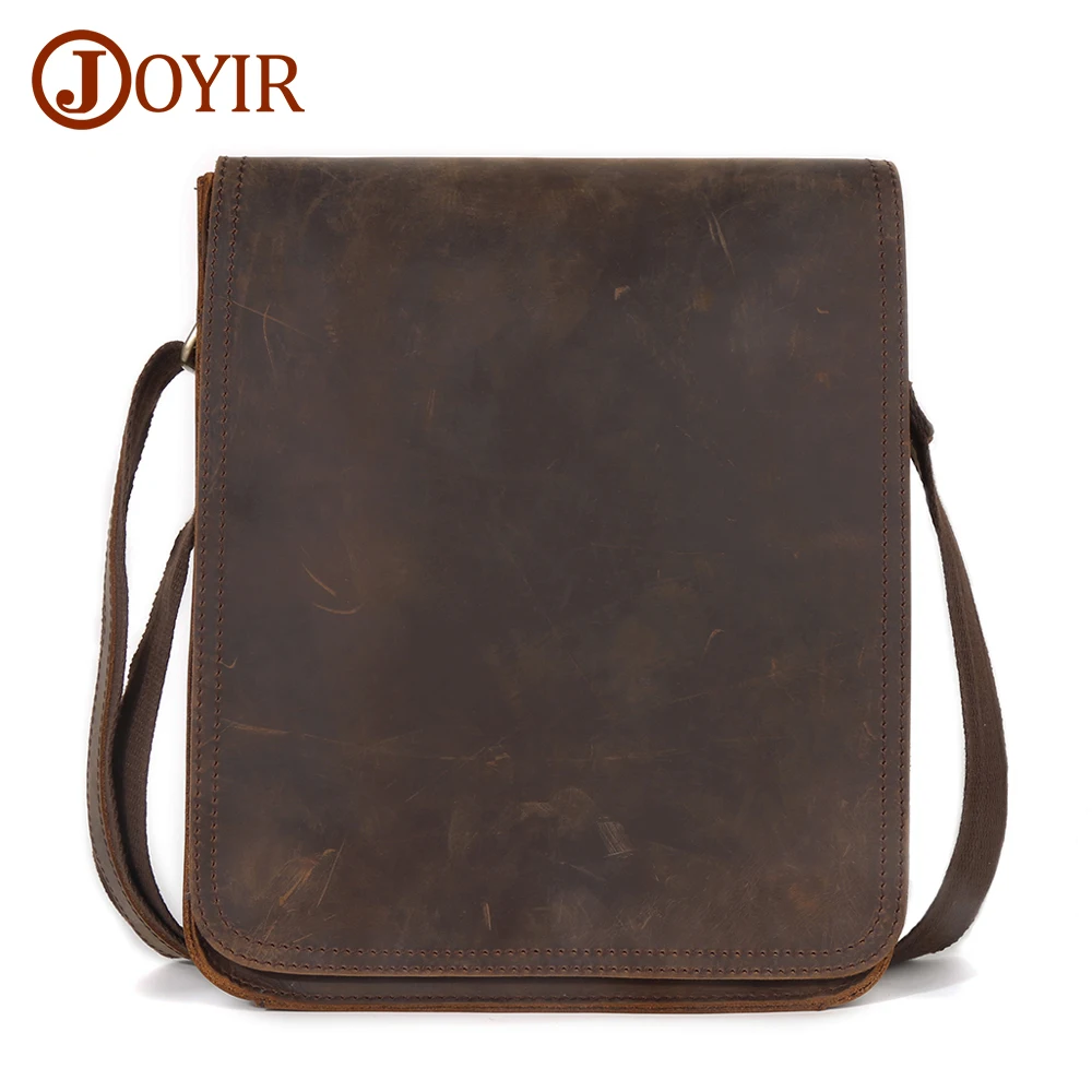 JOYIR Vintage Crazy Horse Leather Men Messenger Bag Flap Casual Male Small Crossbody Bag for 9.7\