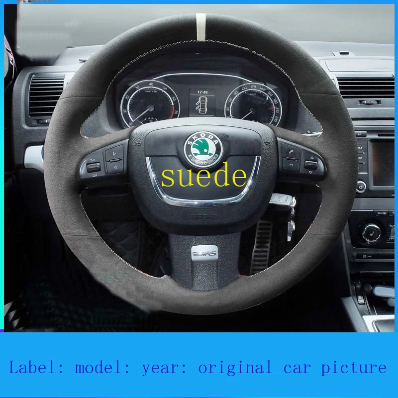 DIY Leather Hand Sewn Steering Wheel Cover Suede For Skoda Fabia Octavia  Superb Yeti  Special Purpose Vehicle Interior