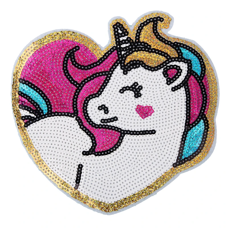 

10Pcs Unicorn Patch Sequins Patches For Clothing Stickers DIY Cartoon 21x21cm Pacth Animal Stripes Sew On Pacthes Heart Applique