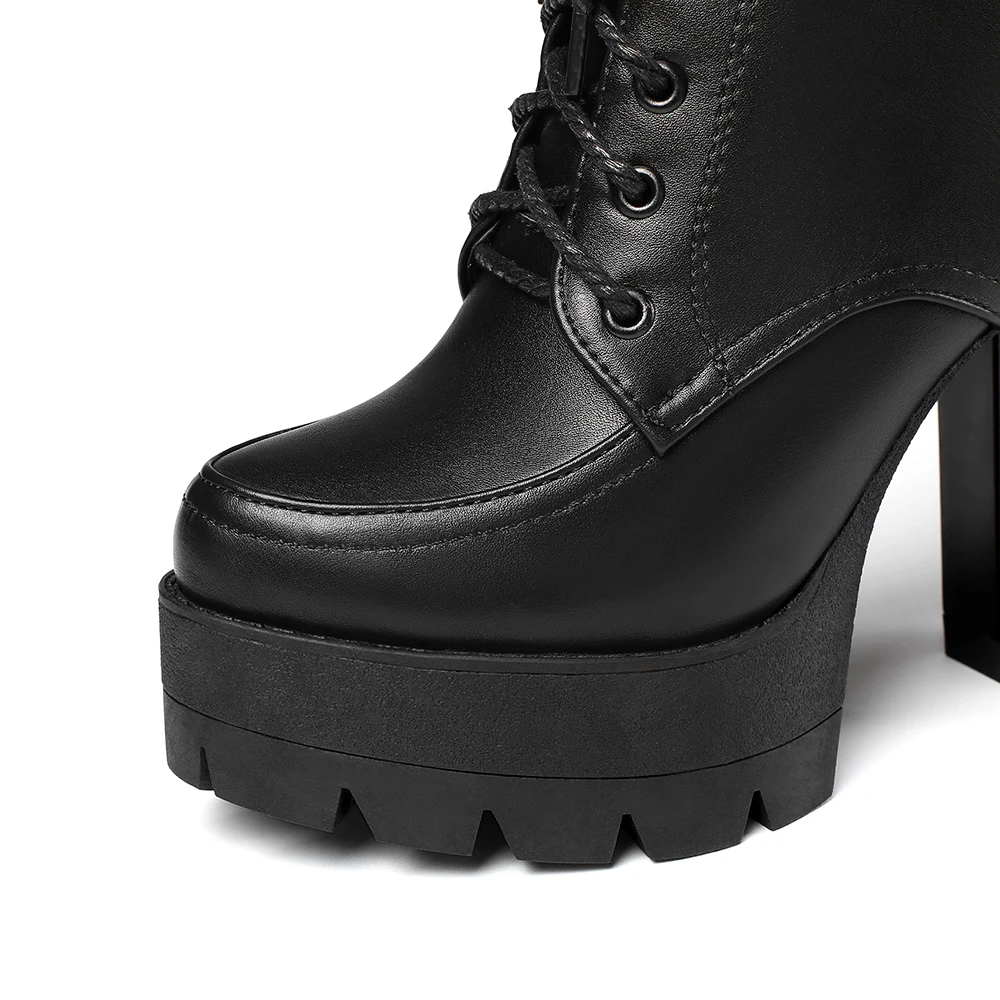 Black Platform Combat Ankle Boots For Women Round Toe Buckle Strap Woman Lace Up Shoes Winter Biker Boot Motorcycle Bottes 41 42