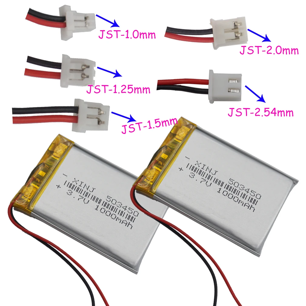 3.7V 1000 mAh 3.7Wh 503450 Polymer Li Lithium Lipo Battery JST 2pin 1.0 1.25 1.5 2.0 2.54mm For GPS Driving Recorder Car Camera