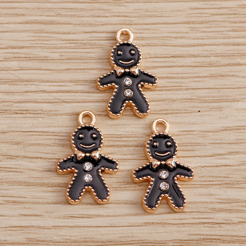 10pcs 11*17mm Enamel Gingerbread Man Charms Pendants for Necklaces Earrings DIY Cartoon Crystal Charms Jewelry Handmade Crafting