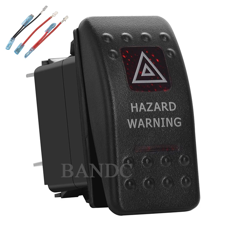 

HAZARD WARNING Rocker Switch 5 Pins on-off SPST Dual Red Led for Car Boat RV Truck Vehicles，Waterproof，12V 24V，Jumper Wires