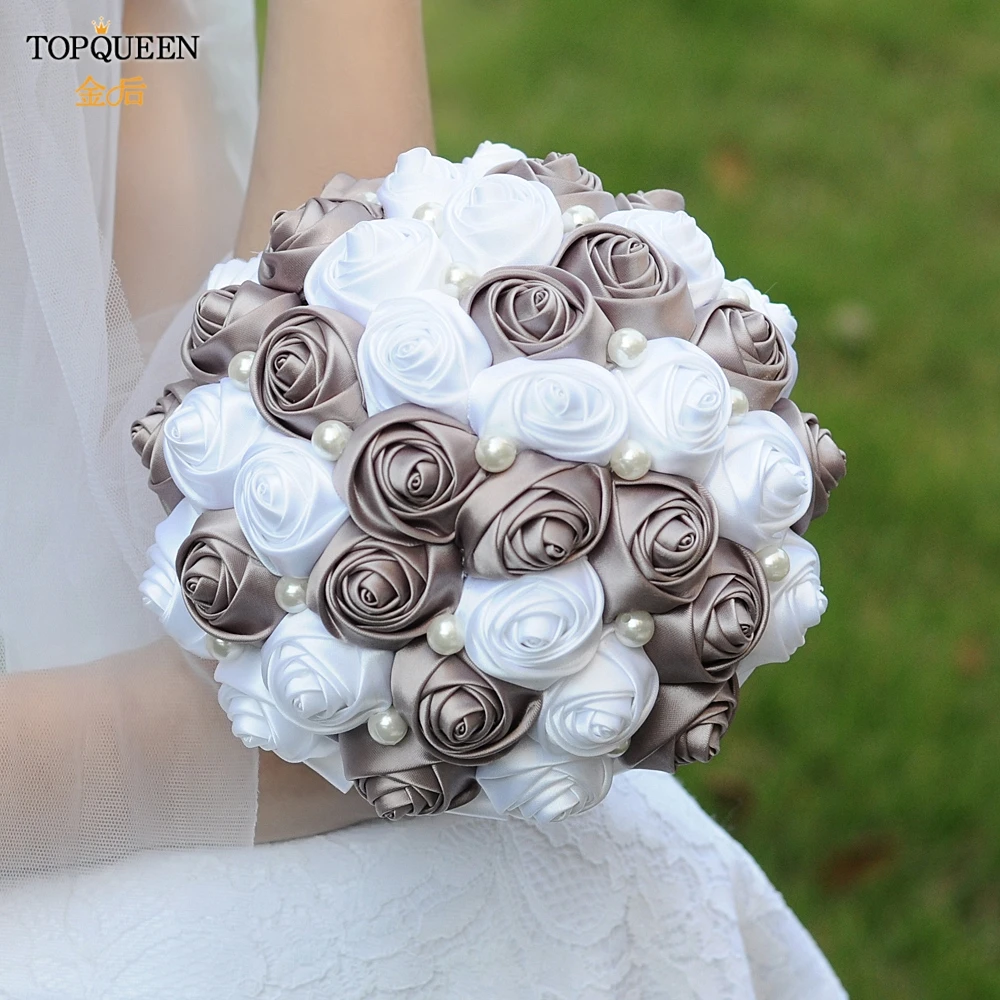 TOPQUEEN F4-AVT Bride Flower Bouquet Bridal Artificial Flower Bouquet Bridesmaid Bouquet Pearl Ribbon Valentine\'s Day Bouquets