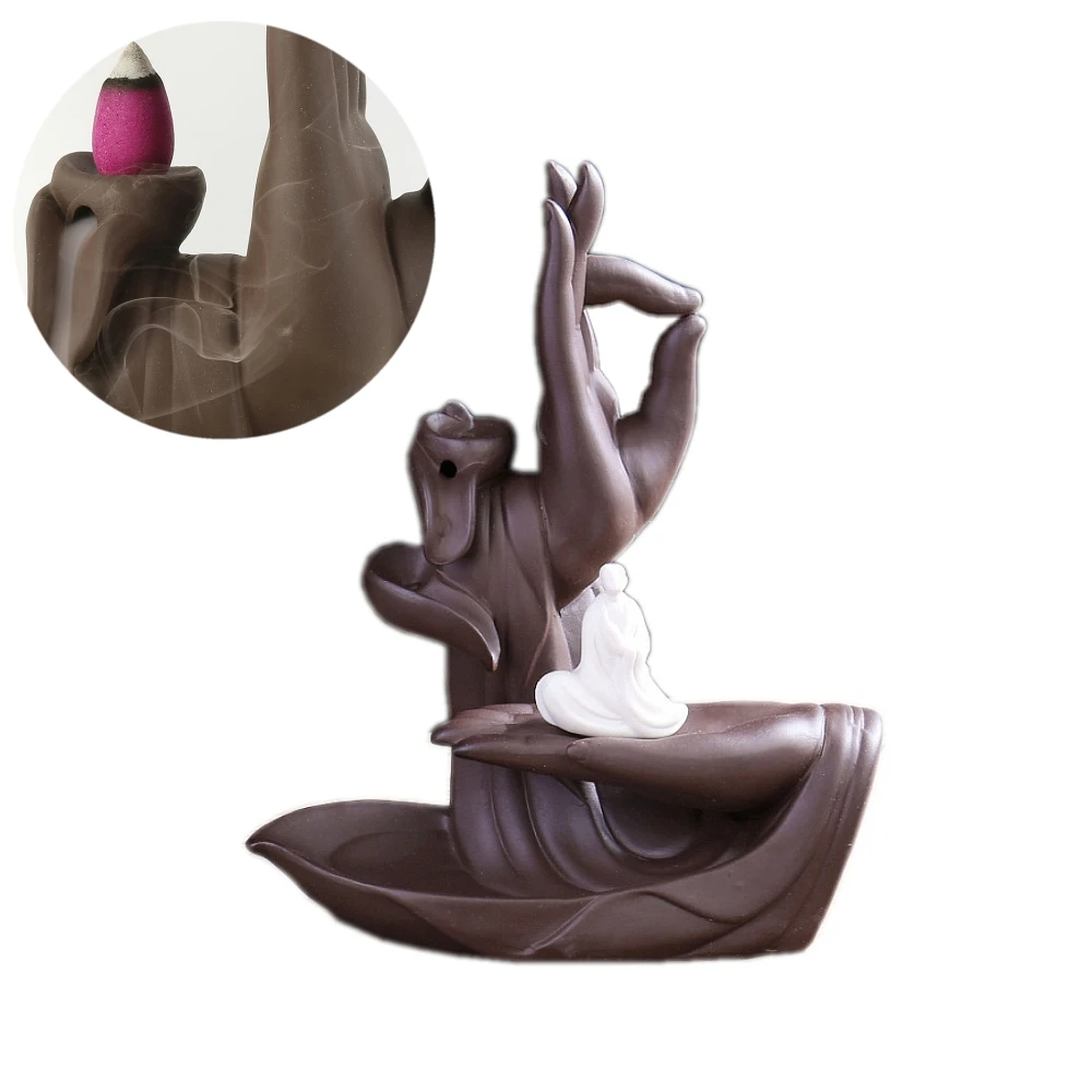 

Buddha'S Hand Monk Backflow Incense Burner Ceramic Purple Sand Incense Burner