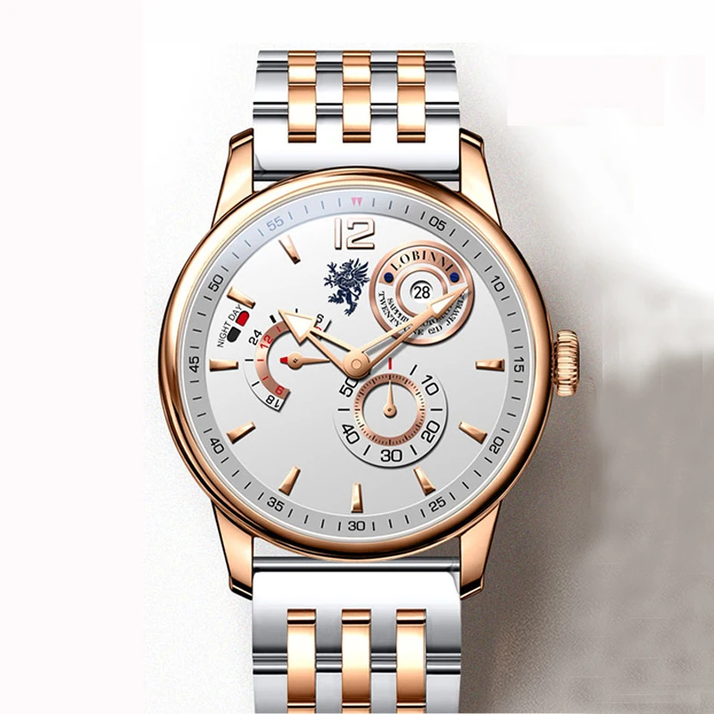 LOBINNI stal nierdzewna 316L męski zegarek mechaniczny mewa ruch automatyczne męskie zegarki szafirowe szkło zegarki wodoodporne