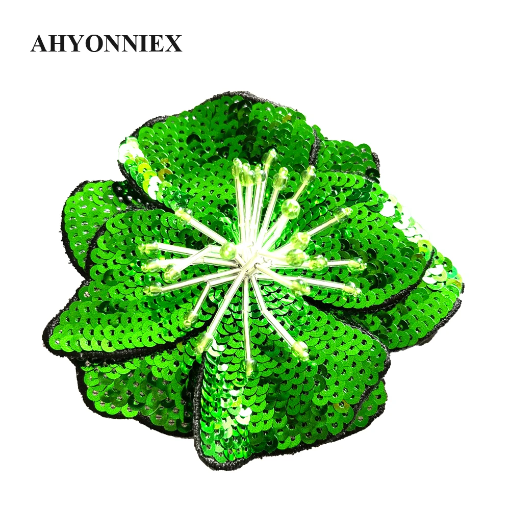 AHYONNIEX 1 Piece Fashion Large Sequined Flower Parches DIY Applique for Clothes Sew On 3D Patch