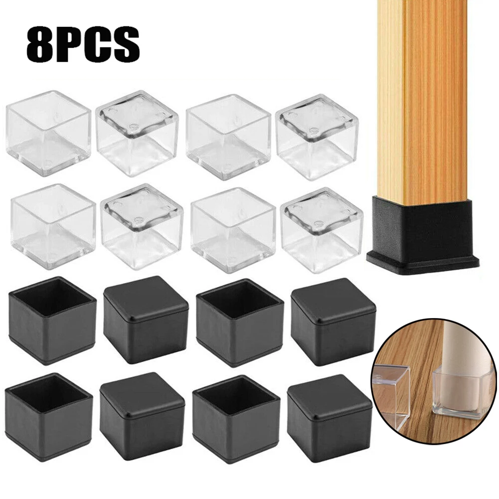 8Pcs Square/Rectangle Silicone Chair Leg Caps Table Cover Feet Pads Wood Floor Protectors Furniture Table Non-Slip Covers Tools