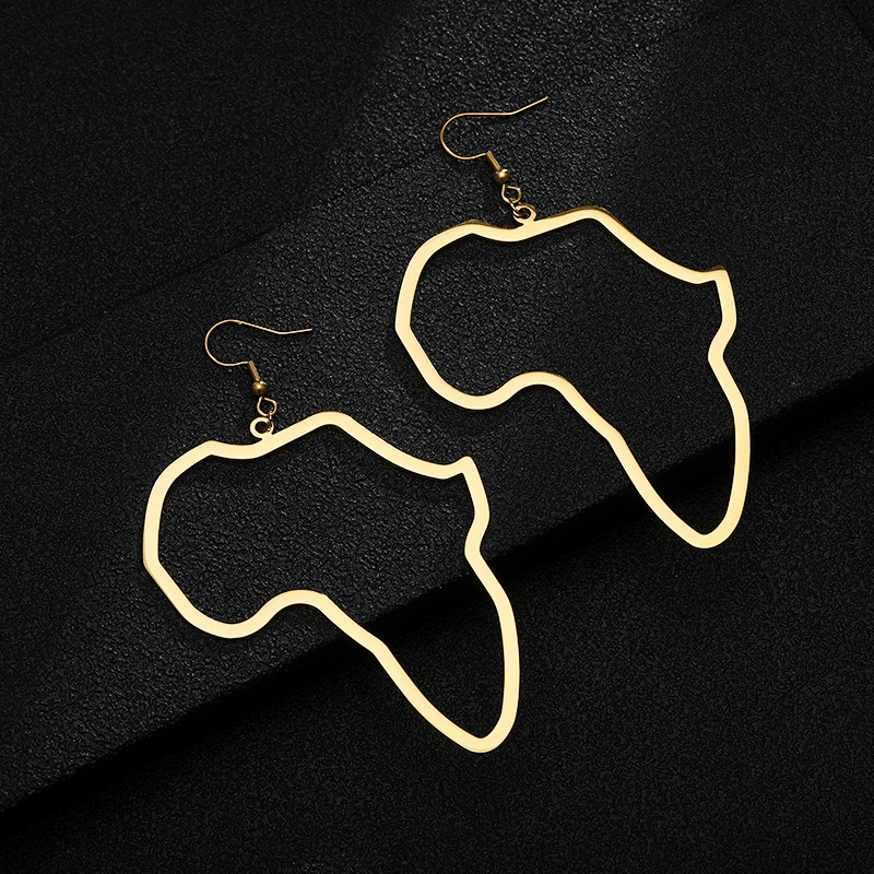 SONYA Stainless stee Africa Map Exaggerate Larger Earring Gold Color African Ornaments Traditional Ethnic Hyperbole Gifts