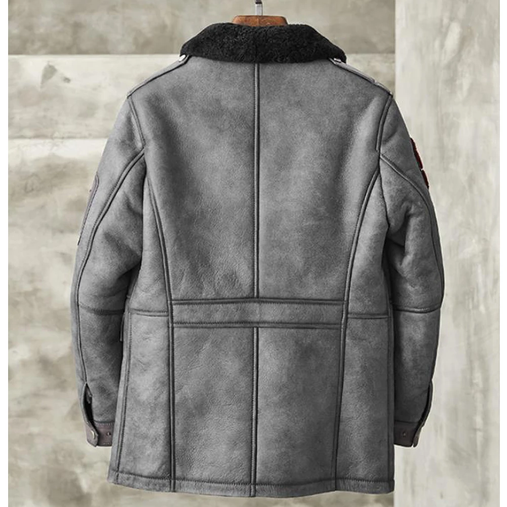 Mens Shearling Bomber Jacket Winter Leather Jacket Metallic Gray Color B3 Sheepskin Shearling Jacket