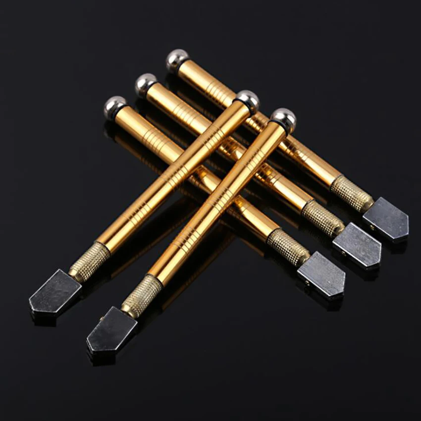 6-12mm Glass Cutter Heavy Duty Golden Handle Pencil Style Oil Feed Carbide Tip Glass Cutter Cutting Tools for Tiles/Mirror