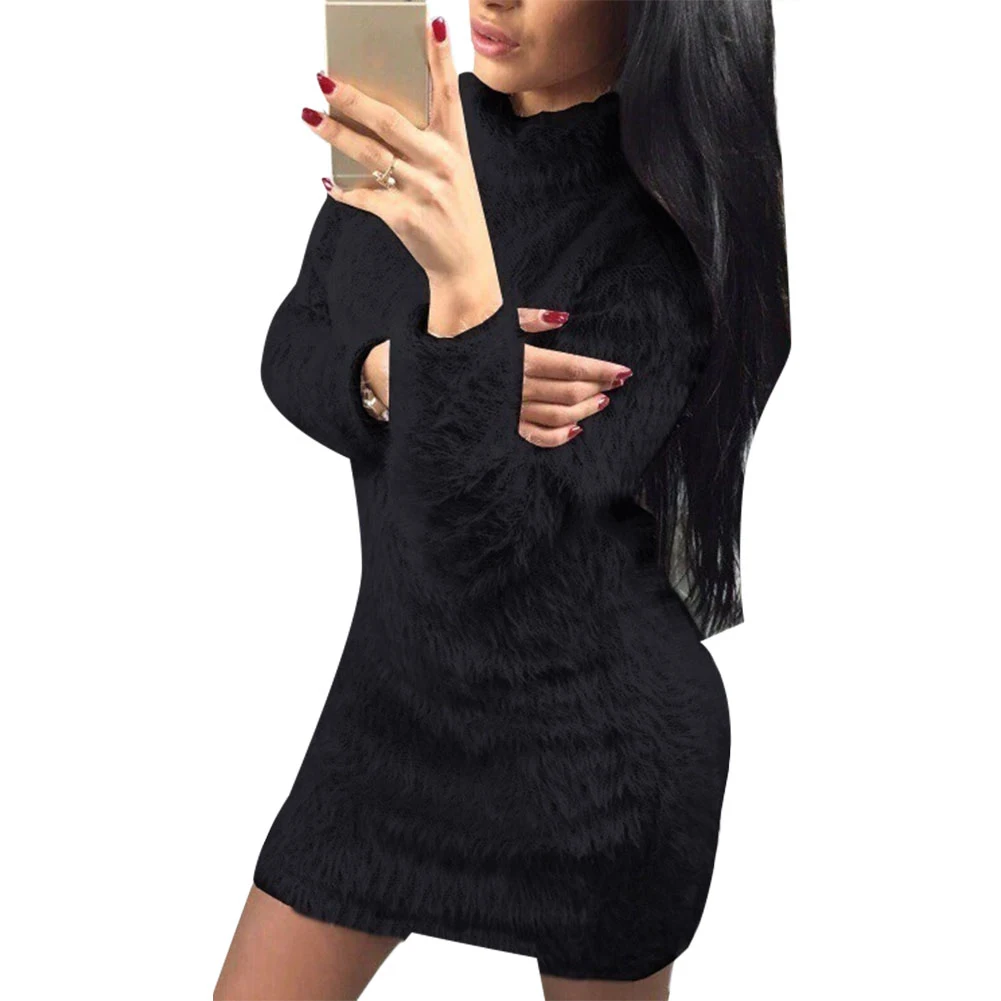 Frauen Pullover Mini kleid sexy Roll kragen pullover Langarm Herbst Winter elegante Straße lose Kleider