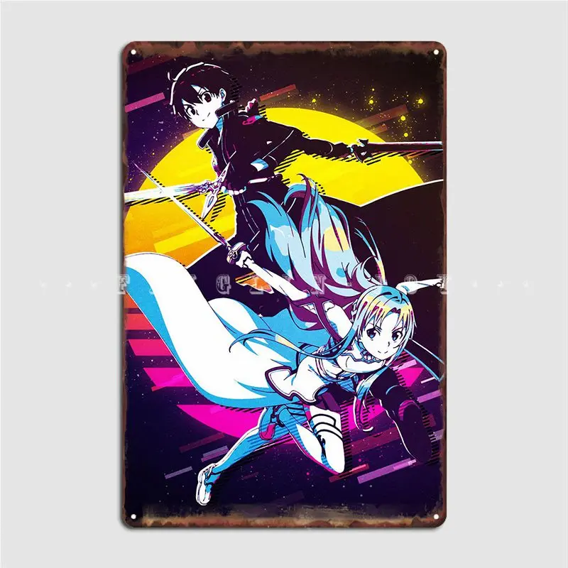 Asuna And Kirito Metal Sign Bar Cave Wall Plaque Cinema Garage Funny Tin Sign Poster