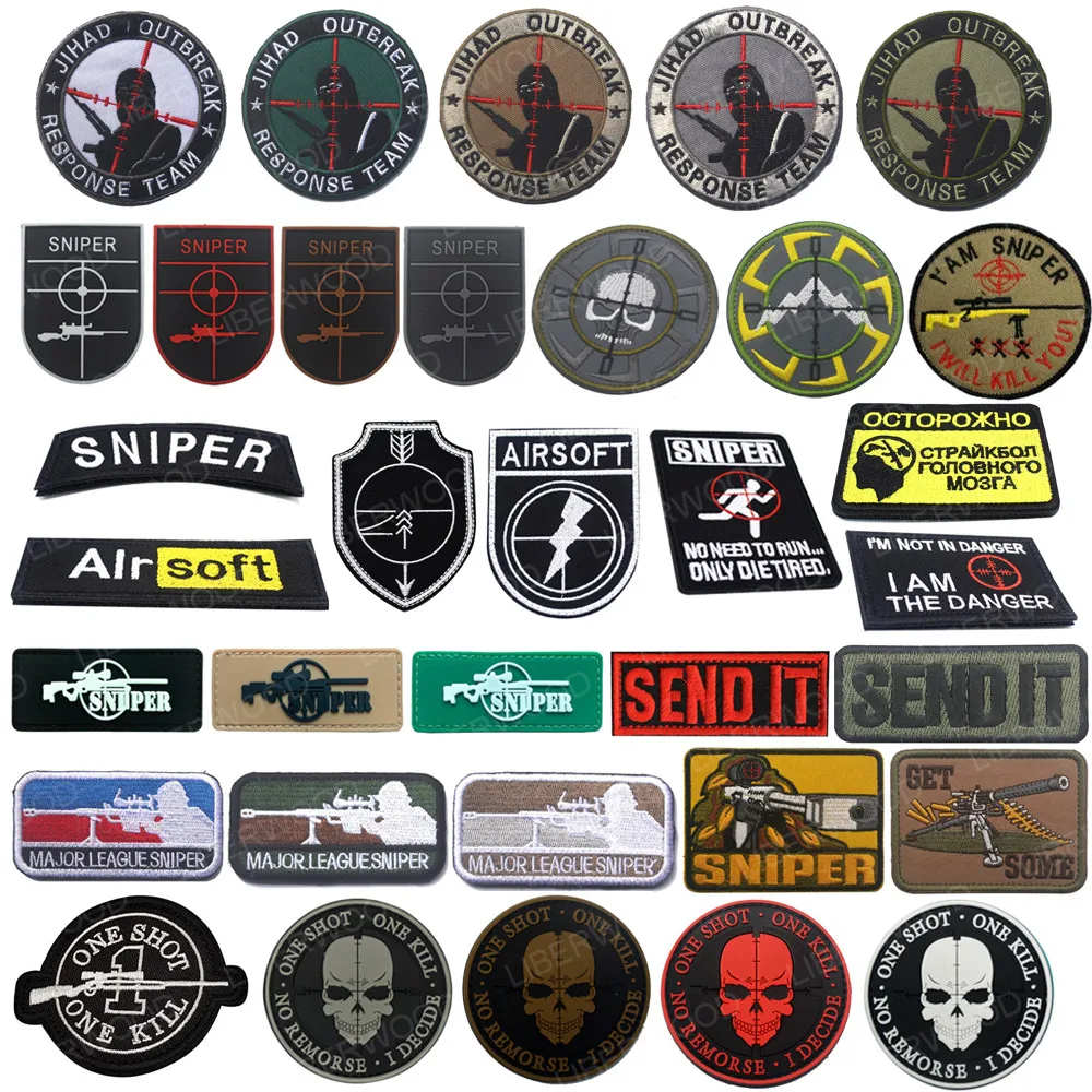 Sent It Uniform Jacket Badge Tactical Bear Hunter Airsoft Sniper Patch One Shot Kill Aiming Military Death Skull