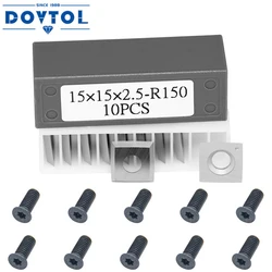 Inserts de coupe en carbure carré pour le travail de calcul, tête de rabot hélicoïdal en spirale, outils de tournage de tour, remplacement de rayon, 15mm, 6 po, 10 pièces