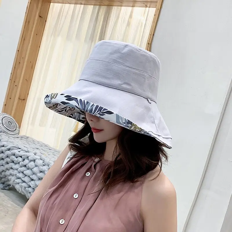 2022 Anti-UV Wide Brim Cotton Linen Sun Hat For Women Vacation Summer Panama Beach Visor Cap